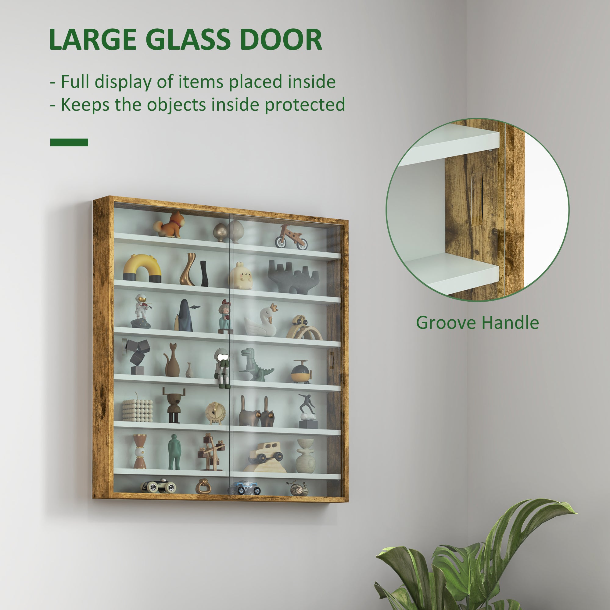 HOMCOM Six Shelf Display Cabinet, with Glass Doors - Brown